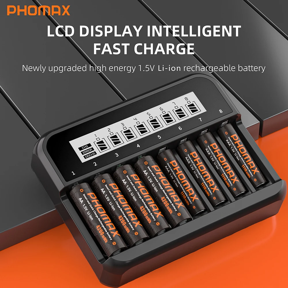 PHOMAX AA AAA 1.5V Li-ion Rechargeable Battery Charger 4200mWh 1110mWh Lithium Rechargeable Batteries For Remote Control Toy Etc
PHOMAX AA AAA 1.5V Li-ion Rechargeable Battery Charger 4200mWh 1110mWh Lithium Rechargeable Batteries For Remote Control Toy Etc