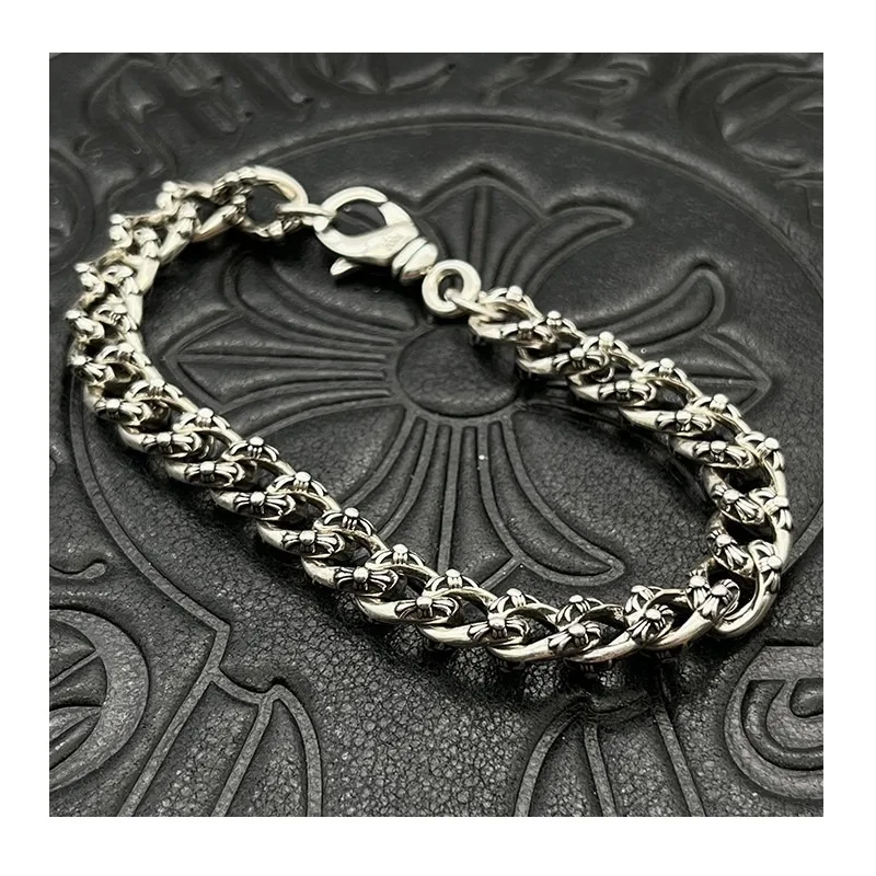 Punk Hip Hop Full Flower Cross Flower Bracelet Thai Silver Retro Men's and Women's Jewelry Classic Made Old Cuban Chain
Punk Hip Hop Full Flower Cross Flower Bracelet Thai Silver Retro Men's and Women's Jewelry Classic Made Old Cuban Chain