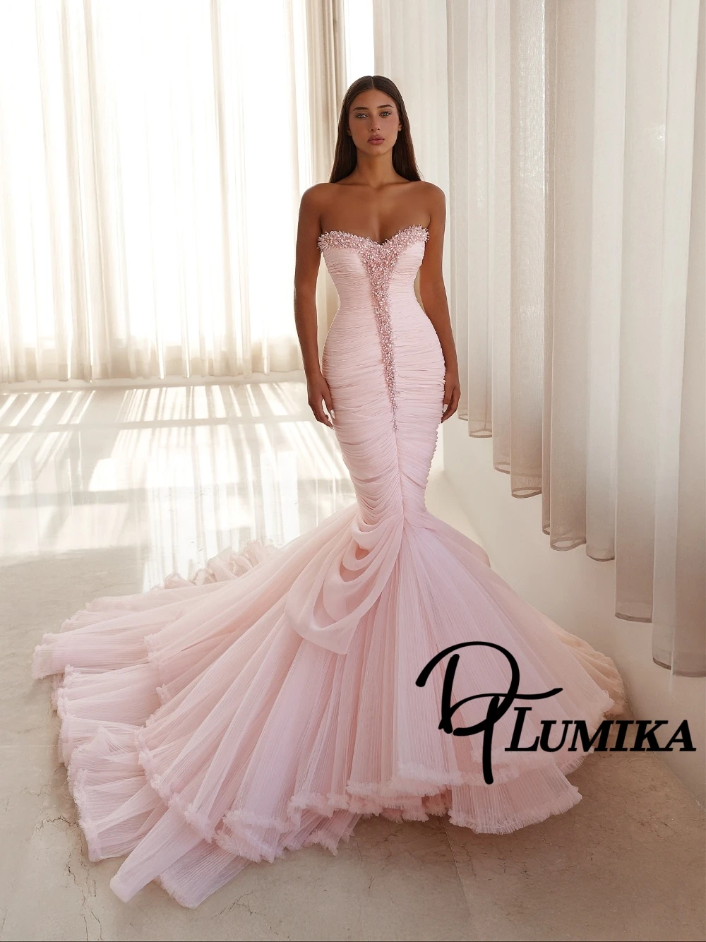 Glamorous Pink Beading Mermaid Evening Dress Unique Tiered Ruched Tulle Fairytale Wedding Party Customized Cocktail Gown
Glamorous Pink Beading Mermaid Evening Dress Unique Tiered Ruched Tulle Fairytale Wedding Party Customized Cocktail Gown
