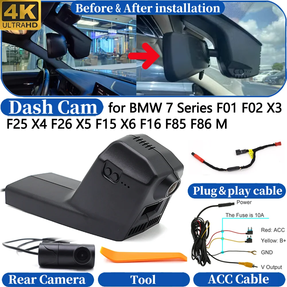 Dash Cam for BMW 7 Series F01 F02 X3 F25 X4 F26 X5 F15 X6 F16 F85 F86 M Front&Rear 4K DVR Dashboard Camera Video Drive Recorder
Dash Cam for BMW 7 Series F01 F02 X3 F25 X4 F26 X5 F15 X6 F16 F85 F86 M Front&Rear 4K DVR Dashboard Camera Video Drive Recorder