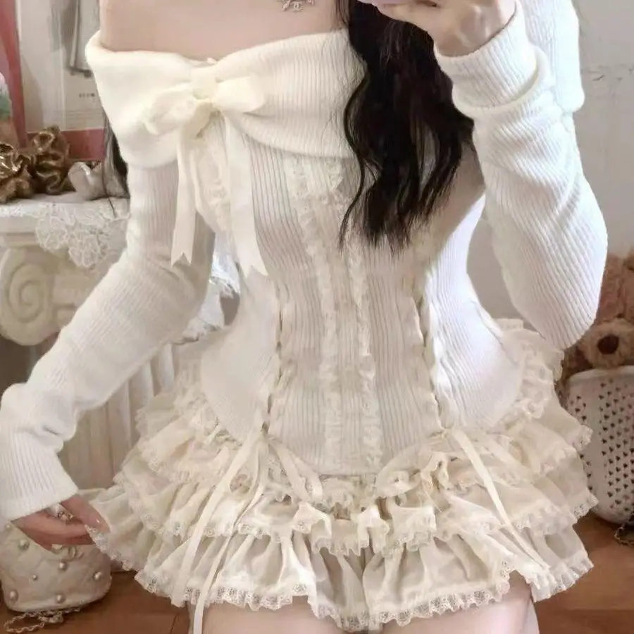 Women's Style One Shoulder Long Sleeve Knitted Shirt Cake Sweet Style Knot Autumn Fashion Set Three Pieces Suit
Women's Style One Shoulder Long Sleeve Knitted Shirt Cake Sweet Style Knot Autumn Fashion Set Three Pieces Suit