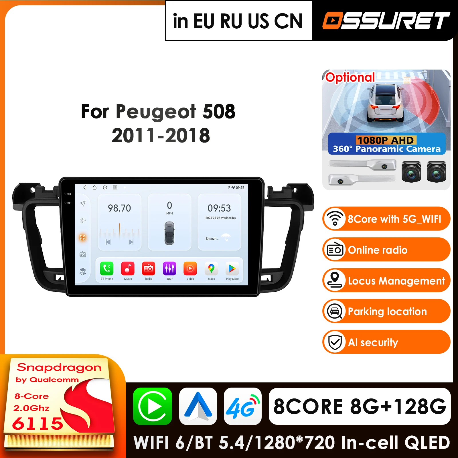 8G+128G 2Din Android 14 Car Radio Multimedia Video Player for Peugeot 508 508SW 2011-2018 Carplay Stereo Navigation GPS HeadUnit
8G+128G 2Din Android 14 Car Radio Multimedia Video Player for Peugeot 508 508SW 2011-2018 Carplay Stereo Navigation GPS HeadUnit
