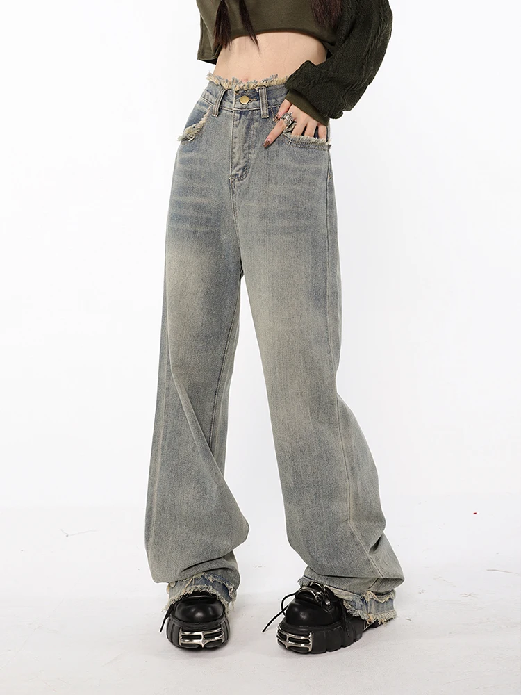 High Waist Straight Tube Washed Jeans Women's Vintage Raw Edge Baggy Denim Pants Streetwear American Style Wide Leg Trouser
High Waist Straight Tube Washed Jeans Women's Vintage Raw Edge Baggy Denim Pants Streetwear American Style Wide Leg Trouser
