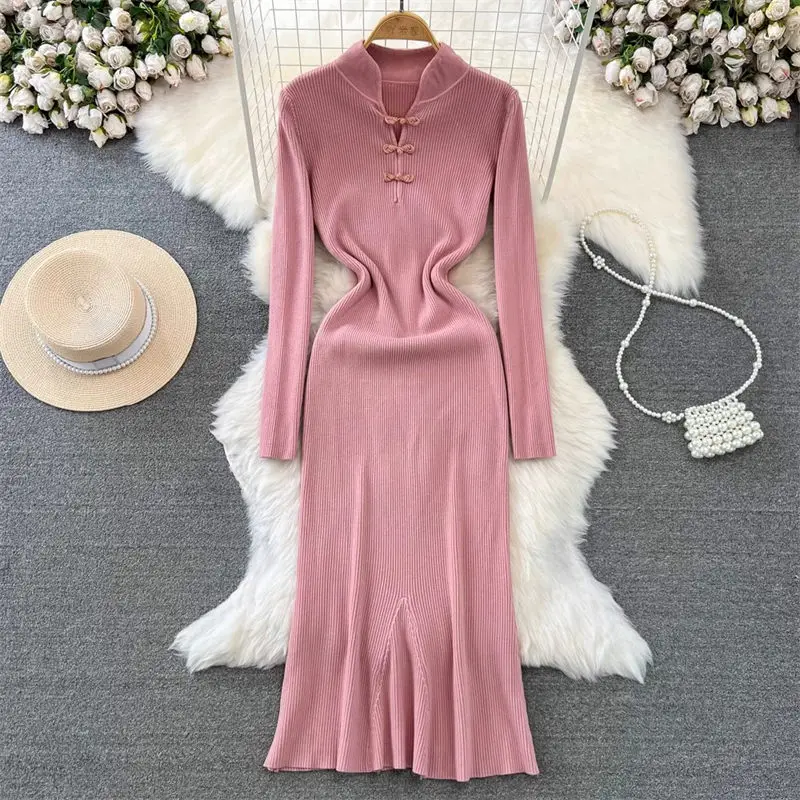 Fall Winter Sweater Vintage Chinese Long Sleeve Stand Neck Plate Button Slim Knitted Fishtail Wrap Hip Dress Elegant Robe z3978
Fall Winter Sweater Vintage Chinese Long Sleeve Stand Neck Plate Button Slim Knitted Fishtail Wrap Hip Dress Elegant Robe z3978