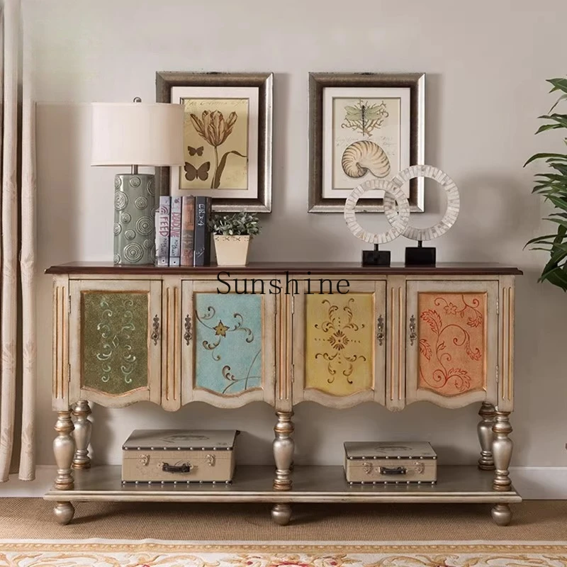 American solid wood entrance painted corridor against the wall foyer multi-functional table old side cabinet
American solid wood entrance painted corridor against the wall foyer multi-functional table old side cabinet