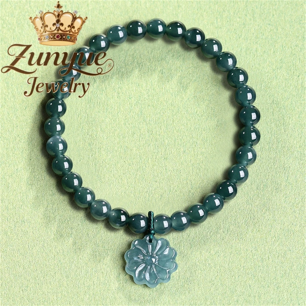 Natural Grade A Icy Blue Water Jadeite Beaded Bracelet with Flower Charm Best High-End Elegant Fashion Luxury Fine Jewelry Gift
Natural Grade A Icy Blue Water Jadeite Beaded Bracelet with Flower Charm Best High-End Elegant Fashion Luxury Fine Jewelry Gift