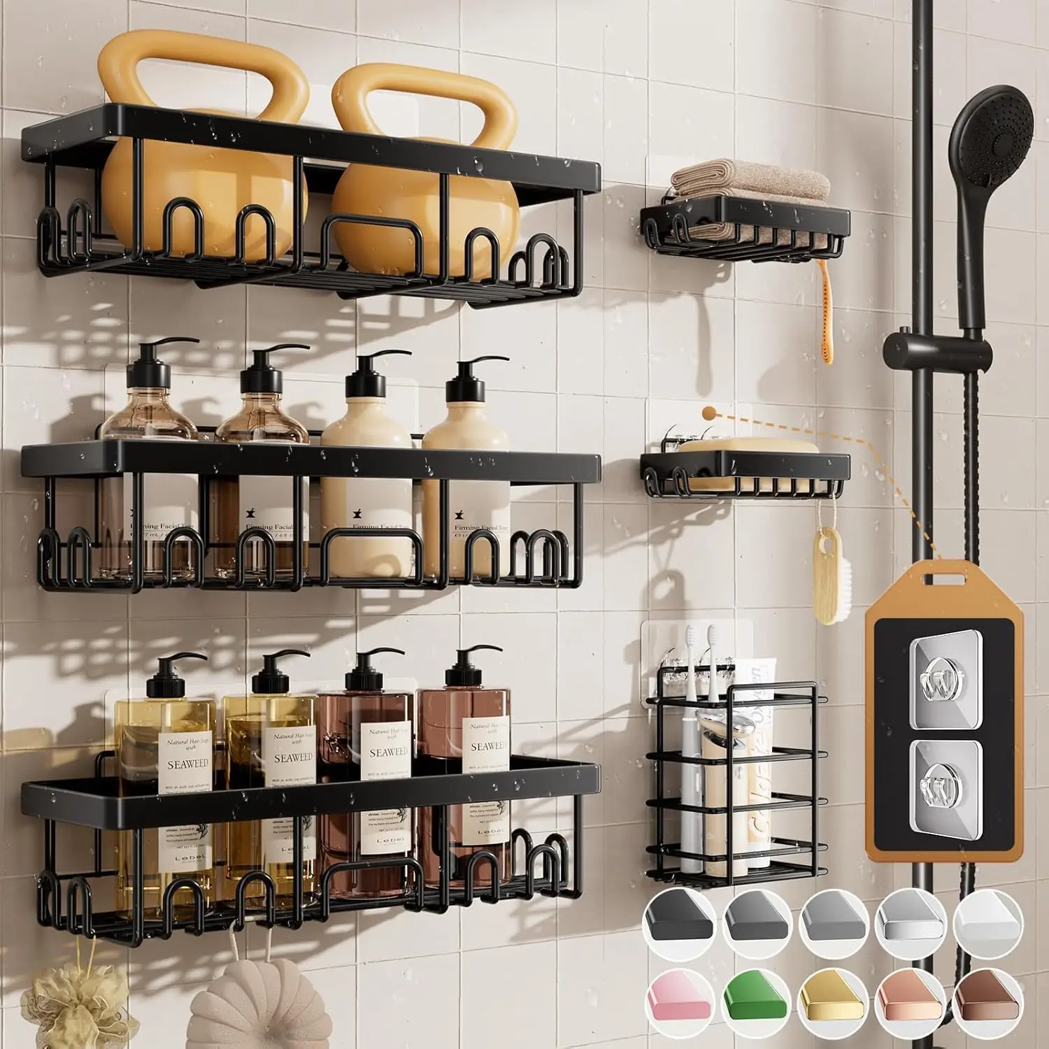 Shower Caddy 6-Pack, Advanced Rustproof Design, No Drilling Adhesive Shelves, Rack with Soap Holder, Large Capacity Bathroom Organizers and Storage, Wall-Mounted Kitchen & Home Decor
Shower Caddy 6-Pack, Advanced Rustproof Design, No Drilling Adhesive Shelves, Rack with Soap Holder, Large Capacity Bathroom Organizers and Storage, Wall-Mounted Kitchen & Home Decor