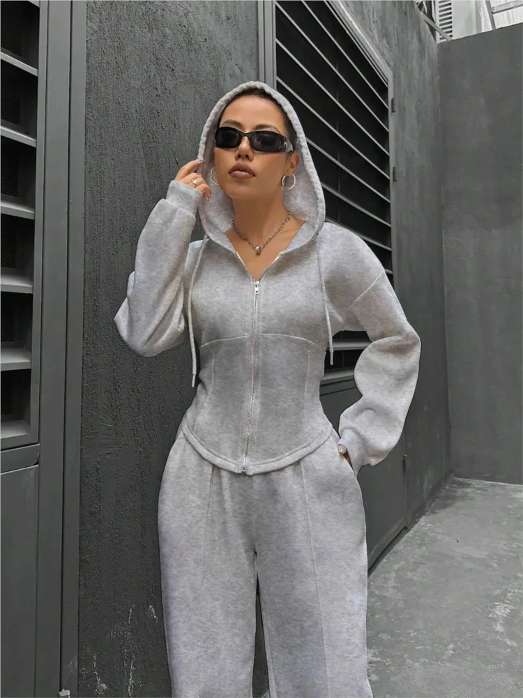 Zipper Slim Fit Hoodie Short Jacket Straight Pants 2-piece Set 2026 Spring Autumn Sweater Two-piece Set Women Casual Sports Suit
Zipper Slim Fit Hoodie Short Jacket Straight Pants 2-piece Set 2026 Spring Autumn Sweater Two-piece Set Women Casual Sports Suit