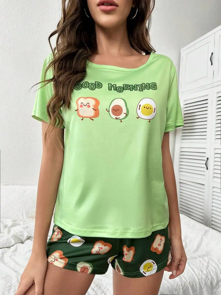 Cartoon Breakfast Graphic Pajama Set For Women
Cartoon Breakfast Graphic Pajama Set For Women