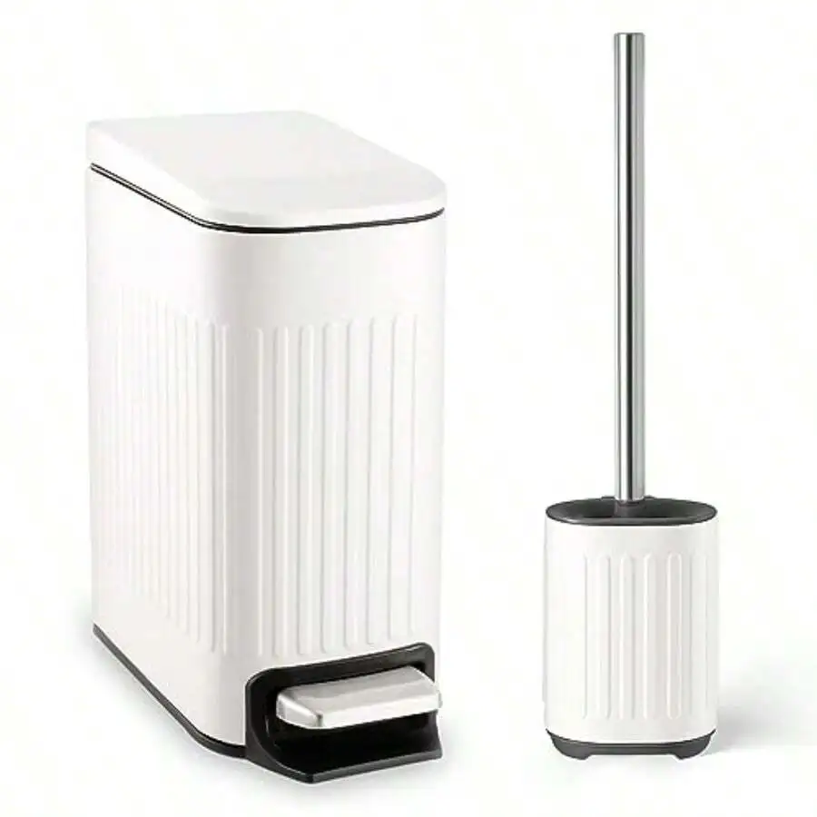 White Foot Pedal Trash Can With Lid And Toilet Brush Holder Set
White Foot Pedal Trash Can With Lid And Toilet Brush Holder Set