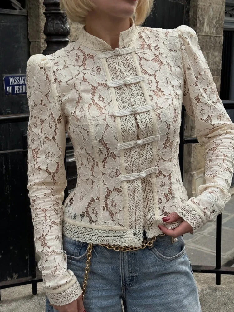FDYOUI Vintage Stand Collar Lace Shirts for Women 2025 Female Long Sleeve Single Breasted See-through Evening Party Blouse Tops
FDYOUI Vintage Stand Collar Lace Shirts for Women 2025 Female Long Sleeve Single Breasted See-through Evening Party Blouse Tops