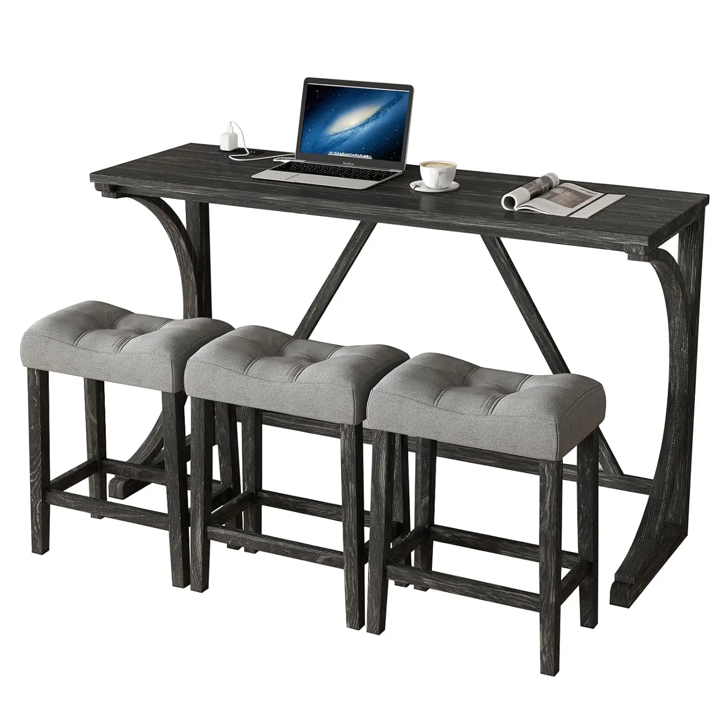 Комплект из 4 предметов: барный стол с розеткой, обеденный барный стол и стулья 59 дюймов, промышленный стол для завтрака с 3 стульями, на заказ
Комплект из 4 предметов: барный стол с розеткой, обеденный барный стол и стулья 59 дюймов, промышленный стол для завтрака с 3 стульями, на заказ