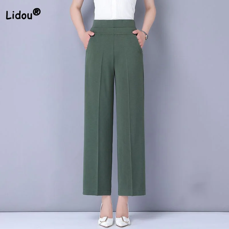 Ice Shreds Elastic High Waist Solid Color Casual Wide Leg Trousers Summer Womens Fashionable Pockets Loose Nine Points Pants
Ice Shreds Elastic High Waist Solid Color Casual Wide Leg Trousers Summer Womens Fashionable Pockets Loose Nine Points Pants