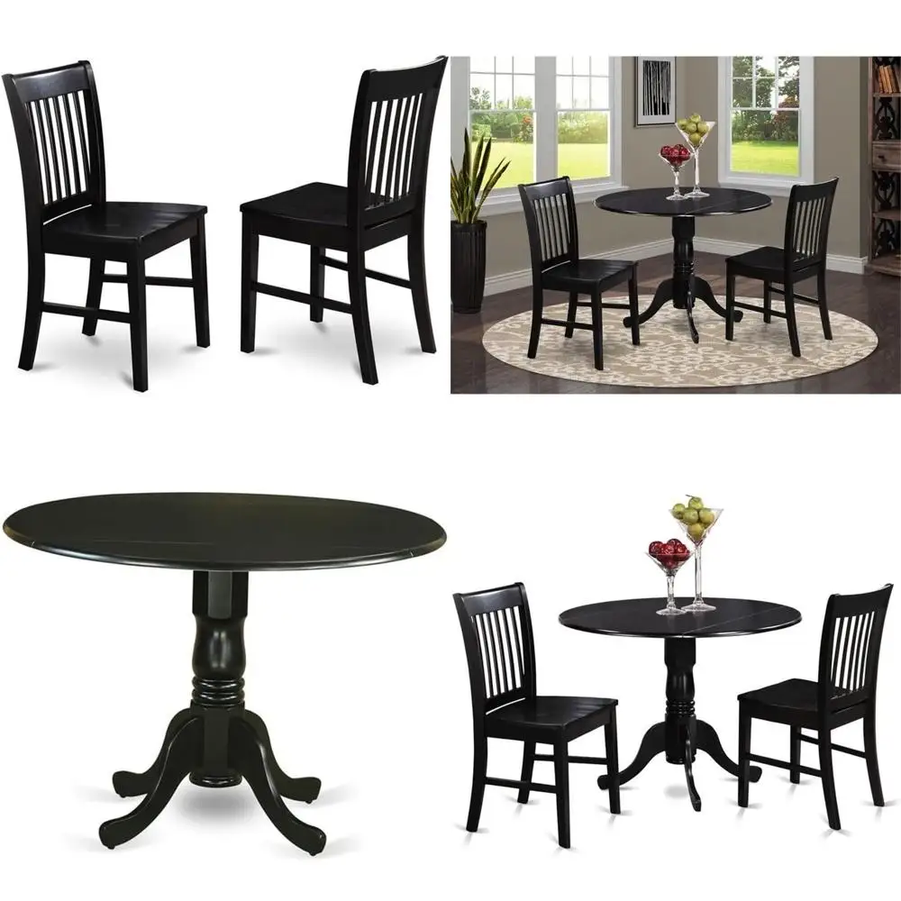 Space-Saving 3-Piece Kitchen Table Set with Drop Leaf and 2 Chairs, 42x42 Inch, Black
Space-Saving 3-Piece Kitchen Table Set with Drop Leaf and 2 Chairs, 42x42 Inch, Black