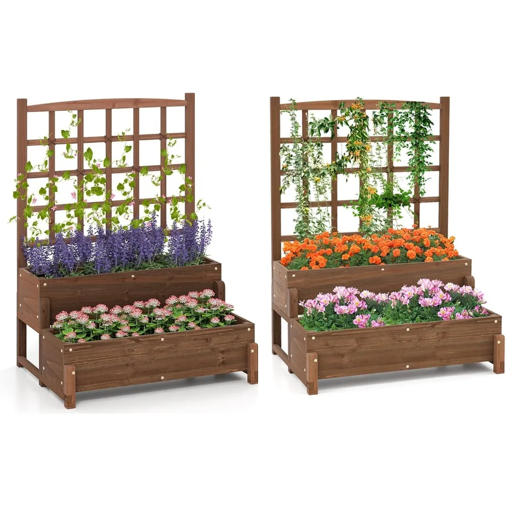 Outdoor Raised Garden Bed, Garden Planter Box with Lattice Trellis, Legs & Drainage Hole, 2-Tier Standing Elevated Plante(2)
Outdoor Raised Garden Bed, Garden Planter Box with Lattice Trellis, Legs & Drainage Hole, 2-Tier Standing Elevated Plante(2)
