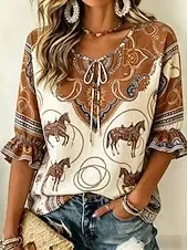 Women's Shirt Graphic Geometric Paisley Bohemia Vacation Vintage Long Sleeve V Neck Regular Tops Casual Daily Holiday Khaki Summ
Women's Shirt Graphic Geometric Paisley Bohemia Vacation Vintage Long Sleeve V Neck Regular Tops Casual Daily Holiday Khaki Summ