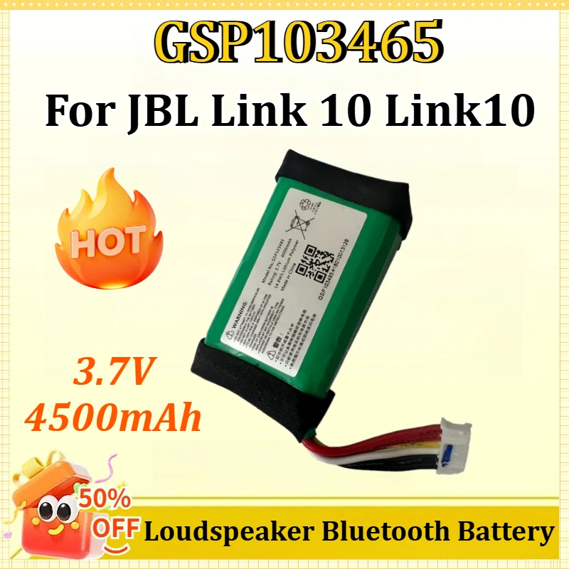 Аккумулятор GSP103465 3.7V 4500mAh для колонки JBL Link 10, Bluetooth-аккумулятор для громкоговорителя
Аккумулятор GSP103465 3.7V 4500mAh для колонки JBL Link 10, Bluetooth-аккумулятор для громкоговорителя