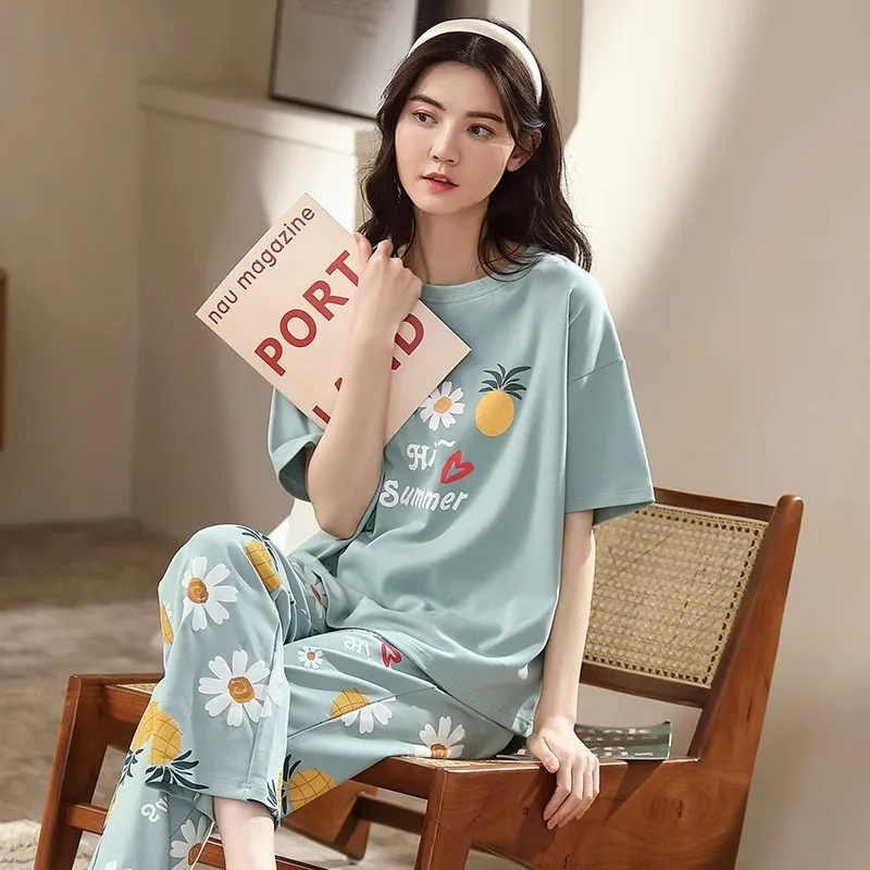 Pajamas Women Set Casual Loose Pyjama Cotton Short Sleeve Long Pants Sleepwear Cartoon Female Homewear Pijama Nightsuit Mujer
Pajamas Women Set Casual Loose Pyjama Cotton Short Sleeve Long Pants Sleepwear Cartoon Female Homewear Pijama Nightsuit Mujer