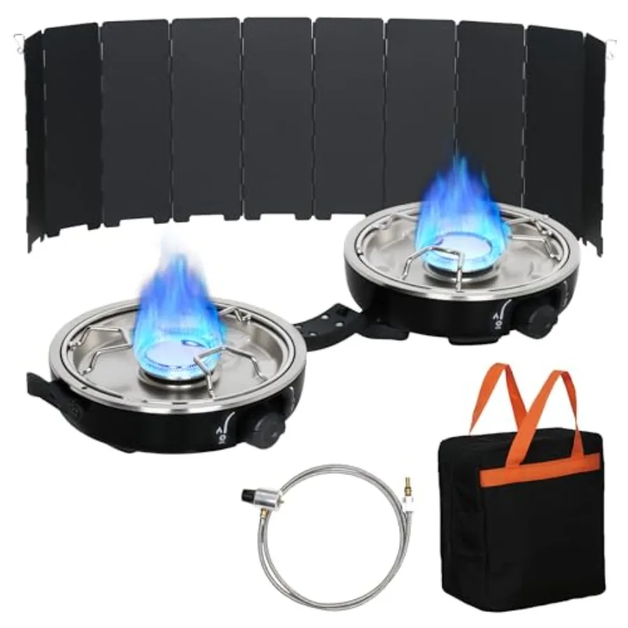 Camping stove with propane fuel, stainless steel and aluminum alloy construction, black color, 20000 BTU output, adjustable bur
Camping stove with propane fuel, stainless steel and aluminum alloy construction, black color, 20000 BTU output, adjustable bur