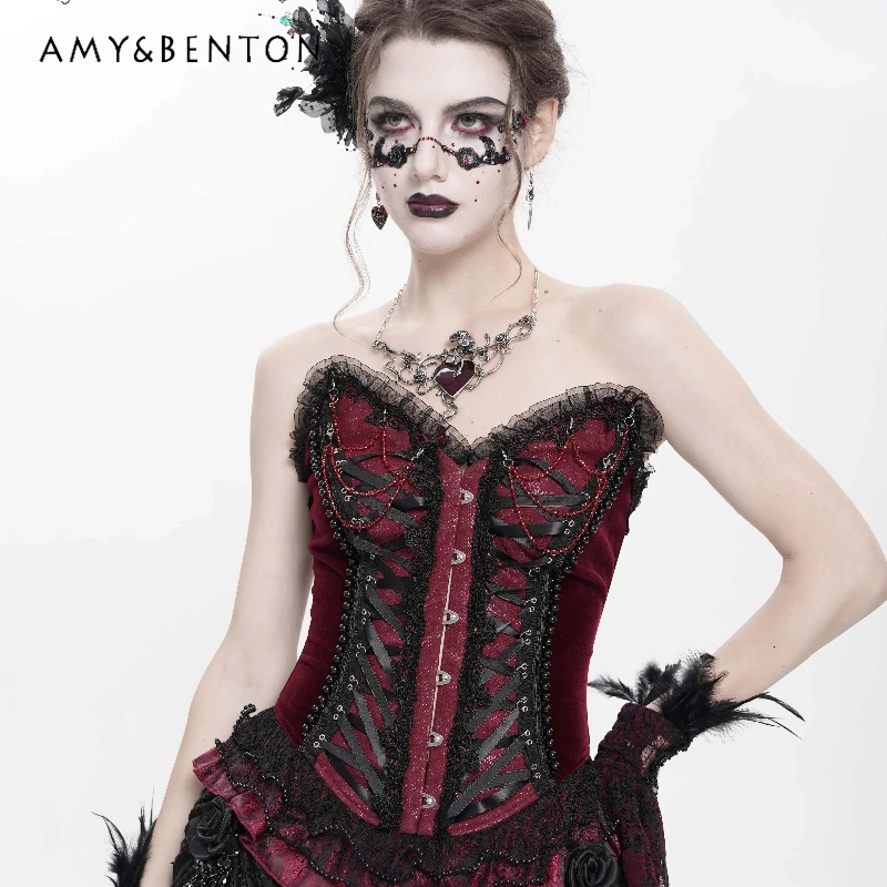 Gothic Dark Velvet Strap Beaded Women's Bra Original Design 2025 New Red Lace Splicing Sweet Cool Sexy Sleeveless Sling Ladies
Gothic Dark Velvet Strap Beaded Women's Bra Original Design 2025 New Red Lace Splicing Sweet Cool Sexy Sleeveless Sling Ladies