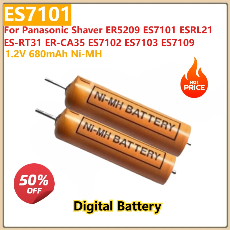 2pcs ES7101 Digital Battery 680mAh 1.2V Ni-MH for Panasonic Shaver ER5209 ES7101 ESRL21 ES-RT31 ER-CA35 ES7102 ES7103 ES7109
2pcs ES7101 Digital Battery 680mAh 1.2V Ni-MH for Panasonic Shaver ER5209 ES7101 ESRL21 ES-RT31 ER-CA35 ES7102 ES7103 ES7109