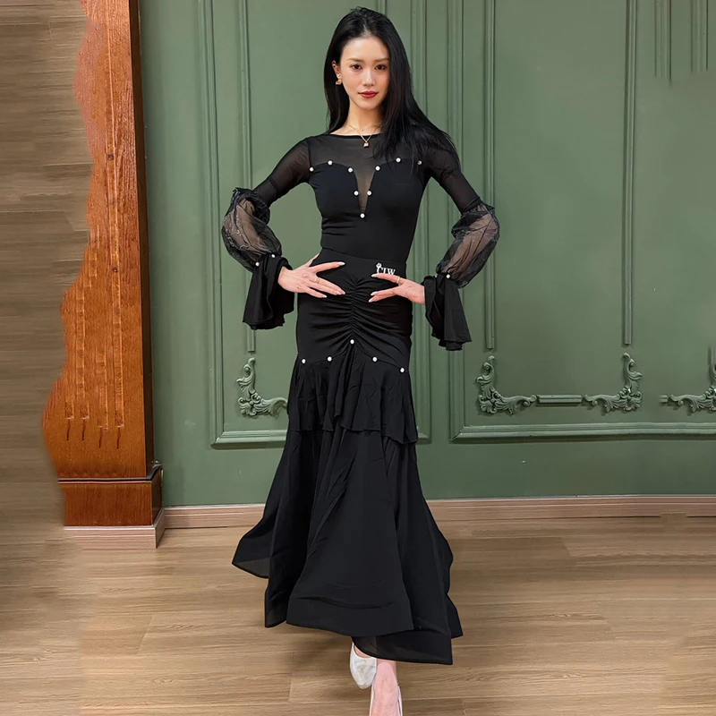 Professional Ballroom Dance Competition Clothing For Women Pearl Mesh Top Big Swing Skirts Suit Waltz Modern Dance Wear DQS23444
Professional Ballroom Dance Competition Clothing For Women Pearl Mesh Top Big Swing Skirts Suit Waltz Modern Dance Wear DQS23444