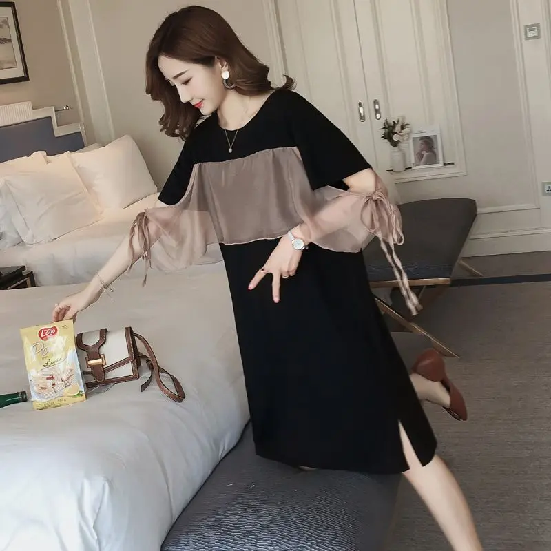 Summer New Loose Korean Solid Color Casual Dresses Fashion O-Neck Spliced Chiffon Lace Up Bow Midi Dress Women's Clothing 2025
Summer New Loose Korean Solid Color Casual Dresses Fashion O-Neck Spliced Chiffon Lace Up Bow Midi Dress Women's Clothing 2025