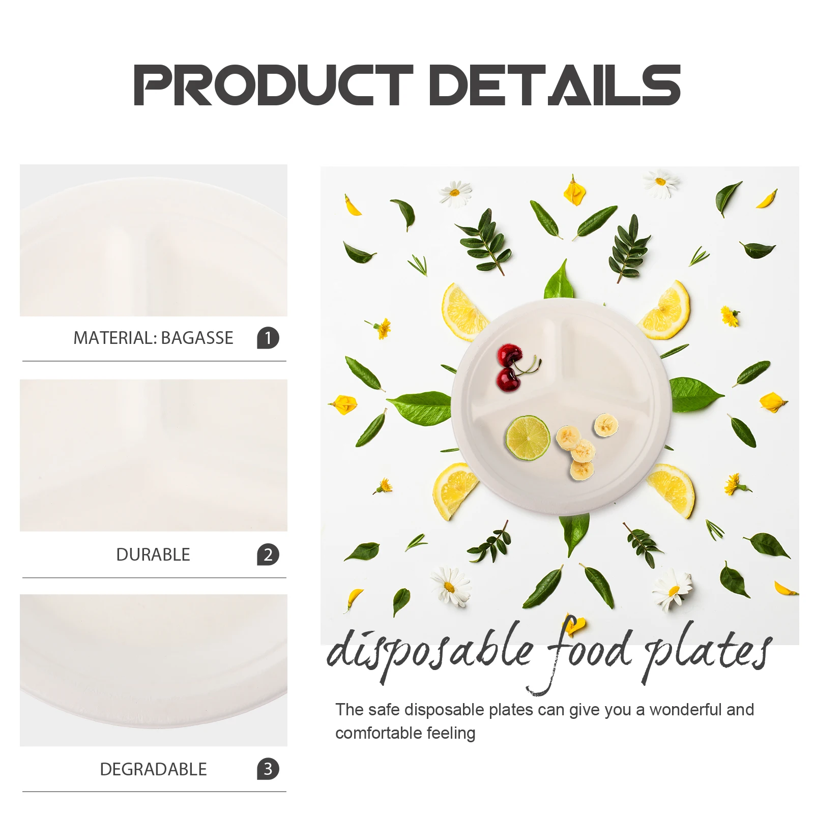 20 Pcs Biodegradable Dinner Plates Compartment Bagasse Unbreakable Divided Food Multi
20 Pcs Biodegradable Dinner Plates Compartment Bagasse Unbreakable Divided Food Multi
