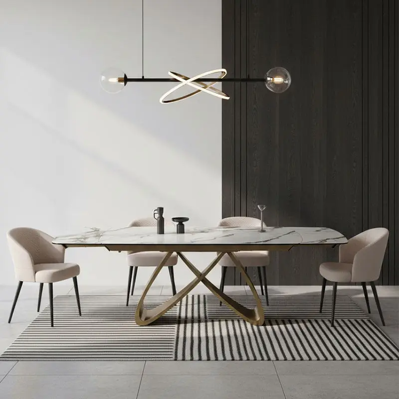 &c Modern Nordic Style Stainless Steel Rectangle Sintered Stone Tabletop Golden Base Extendable Dining Table
&c Modern Nordic Style Stainless Steel Rectangle Sintered Stone Tabletop Golden Base Extendable Dining Table