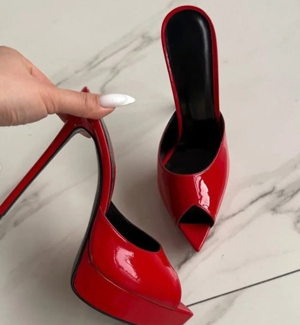 Red Leather Stiletto Heel Peep-Toe Mule Pumps Platform Sole Contrasting Lining Pointed-Toe Elegant Style Sexy Lady Evening Looks
Red Leather Stiletto Heel Peep-Toe Mule Pumps Platform Sole Contrasting Lining Pointed-Toe Elegant Style Sexy Lady Evening Looks