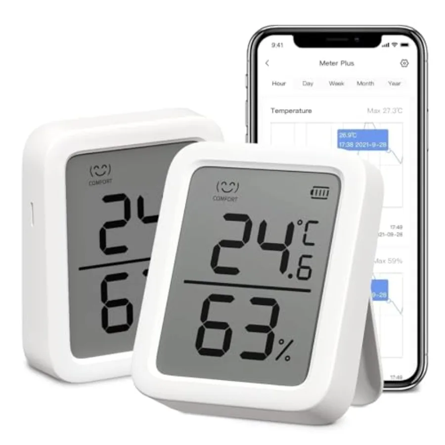 Thermometer Hygrometer, Bluetooth Indoor Humidity Meter and Temperature Sensor with App Control, Large LCD Display, Notificatio
Thermometer Hygrometer, Bluetooth Indoor Humidity Meter and Temperature Sensor with App Control, Large LCD Display, Notificatio