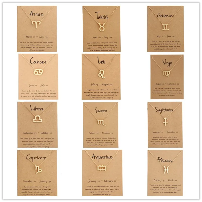 Fashion Zodiac Sign Necklace For Women 12 Constellation Pendant Chain Choker Birthday Jewelry With Gift Cardboard Card
Fashion Zodiac Sign Necklace For Women 12 Constellation Pendant Chain Choker Birthday Jewelry With Gift Cardboard Card
