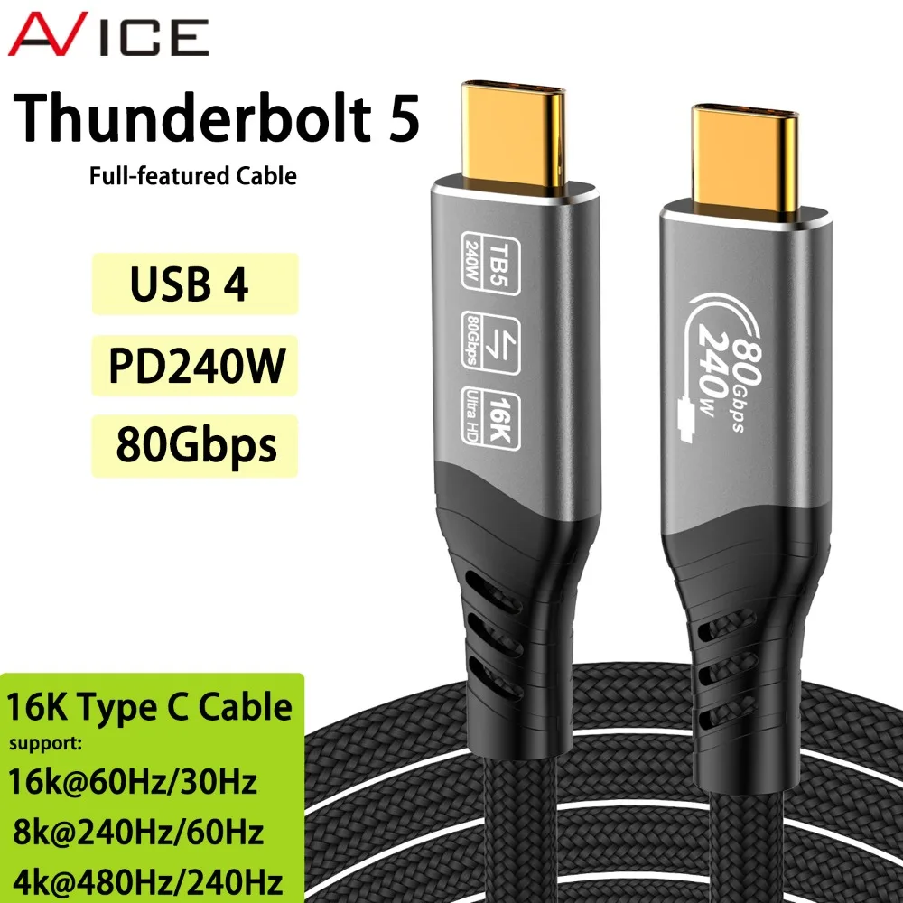16K@60Hz Thunderbolt 5 Type-C Cable PD240W 80Gbps 48V/5A Full Featured Cable for Iphone 15/16 Pro Tablet Switch Laptop MacBook
16K@60Hz Thunderbolt 5 Type-C Cable PD240W 80Gbps 48V/5A Full Featured Cable for Iphone 15/16 Pro Tablet Switch Laptop MacBook
