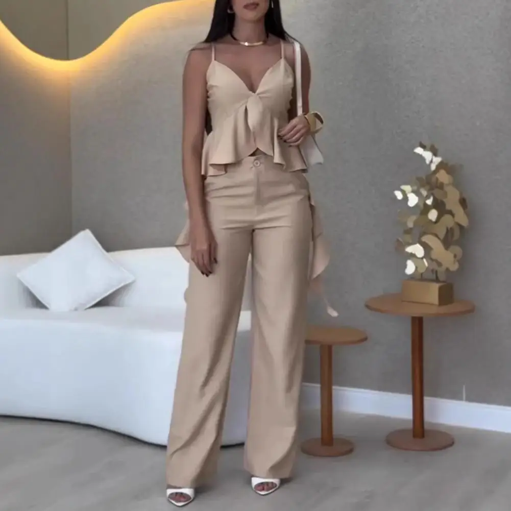 Breathable Women Suit Stylish Women's V-neck Top Pants Set for Office Party Wear Camisole Top with Straight Pants Breathable
Breathable Women Suit Stylish Women's V-neck Top Pants Set for Office Party Wear Camisole Top with Straight Pants Breathable