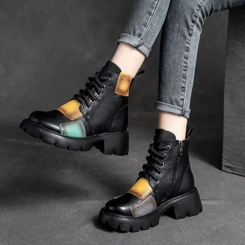 Autumn Winter Punk Goth Ankle Women Boots Mixed Colors Women Shoes Retro Genuine Leather Round Toe Sewing Handmade Platform Boot
Autumn Winter Punk Goth Ankle Women Boots Mixed Colors Women Shoes Retro Genuine Leather Round Toe Sewing Handmade Platform Boot