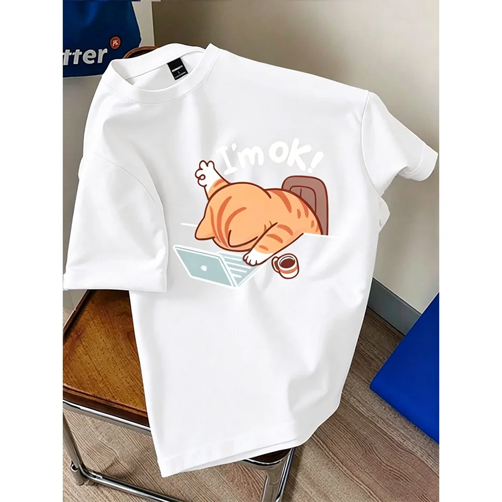 Men's and Women's Funny Cat Print T-Shirt I'm OK! Lazy Orange Cat Design Casual Loose Short Sleeve Top for Cycling Wear
Men's and Women's Funny Cat Print T-Shirt I'm OK! Lazy Orange Cat Design Casual Loose Short Sleeve Top for Cycling Wear