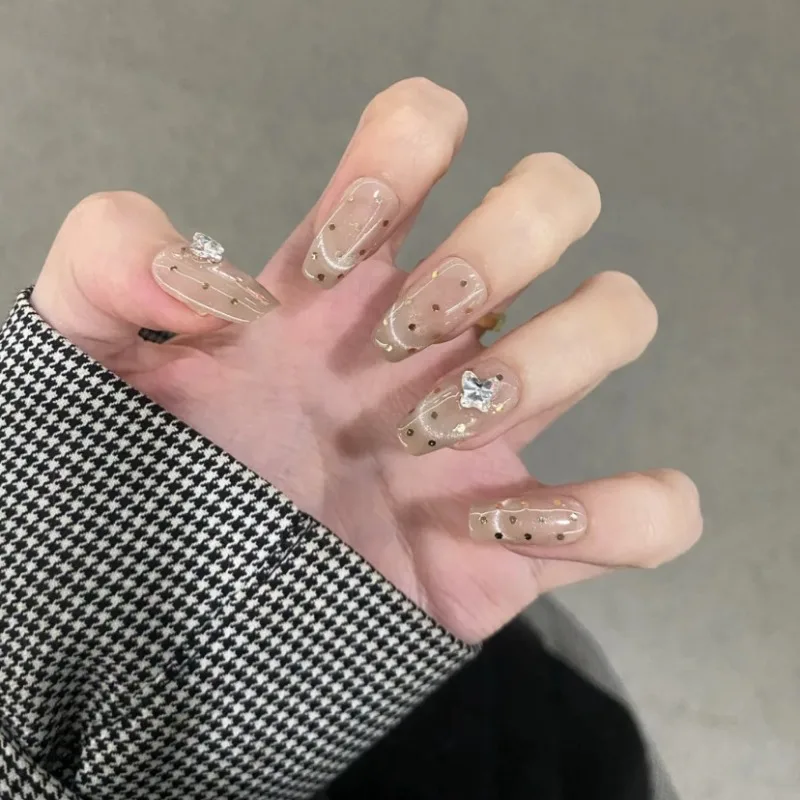 10Pcs Handmade Nails Bubble-Style Latte-Colored Transparent Light-Colored Cat-Eye Polka Dots with 3D Rhinestones Press-On Nails
10Pcs Handmade Nails Bubble-Style Latte-Colored Transparent Light-Colored Cat-Eye Polka Dots with 3D Rhinestones Press-On Nails