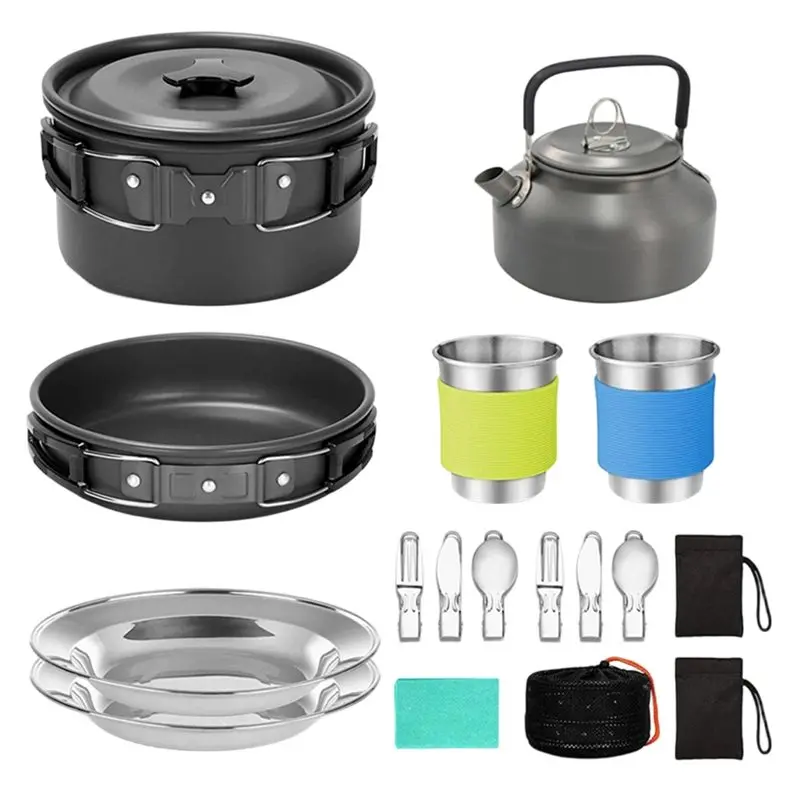 ABHS-Camping Cookware 15Pcs Non-Stick Light Weight Pots Pan Set With Stainless Steel Plates Cups Forks Knives Spoons Mess Kit
ABHS-Camping Cookware 15Pcs Non-Stick Light Weight Pots Pan Set With Stainless Steel Plates Cups Forks Knives Spoons Mess Kit