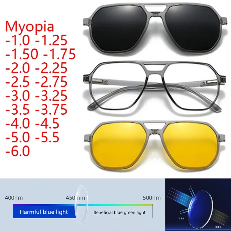 3 IN 1 Myopia Transparent Square Bright Black Grey Frame Optical Magnetic Sunglasses Clip on Magnet Prescription Custom 
3 IN 1 Myopia Transparent Square Bright Black Grey Frame Optical Magnetic Sunglasses Clip on Magnet Prescription Custom