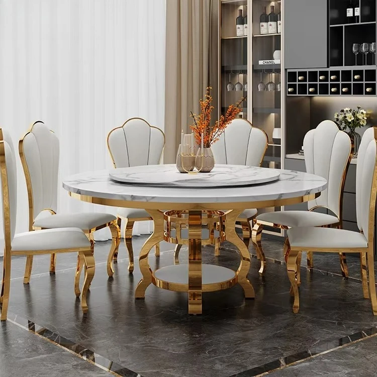 Luxury Round Dining Room Table Gold Stainless Steel Base Marble Top Dining Table With Turntable 6 8 Seat Family Dinner Table
Luxury Round Dining Room Table Gold Stainless Steel Base Marble Top Dining Table With Turntable 6 8 Seat Family Dinner Table