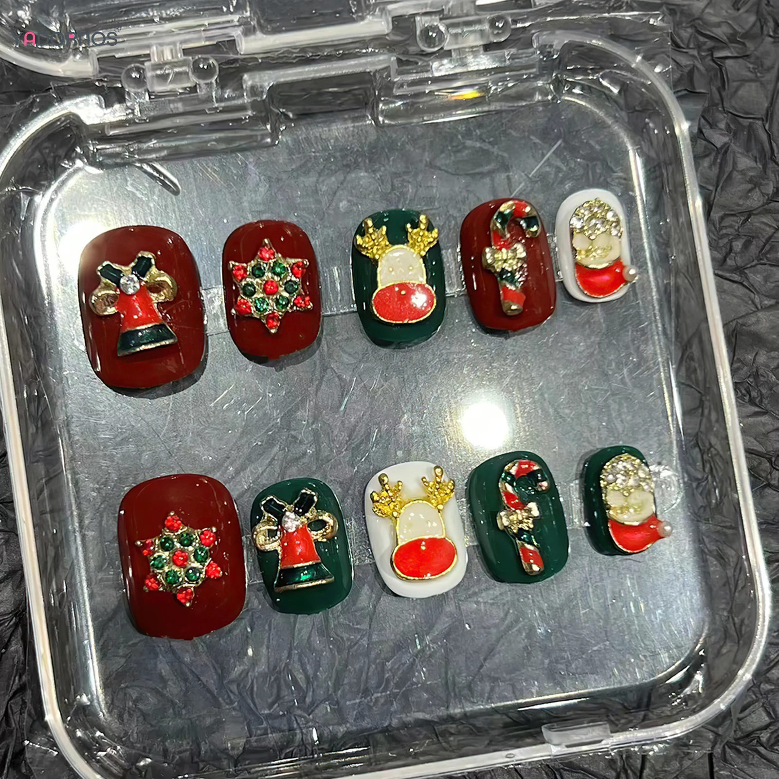 10pcs Handmade Christmas Press On Nails Glitter Metal Elk Snowflake Santa Claus Xmas Decor False Nail Short Round Cool Fake Nail
10pcs Handmade Christmas Press On Nails Glitter Metal Elk Snowflake Santa Claus Xmas Decor False Nail Short Round Cool Fake Nail