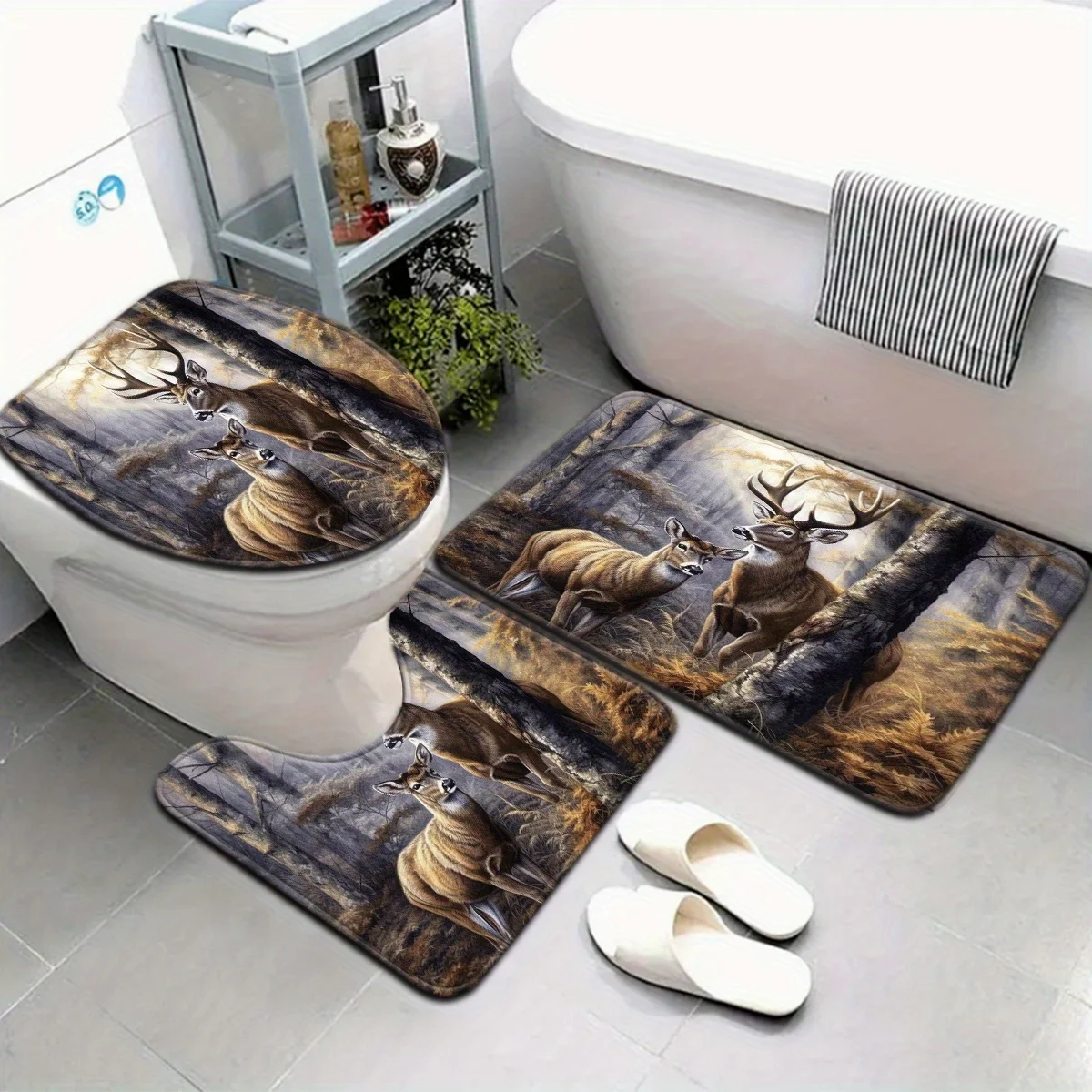 Deer Print Bathroom Mat Set Home Decor Waterproof Wildlife Rug for Bathroom Decoration
Deer Print Bathroom Mat Set Home Decor Waterproof Wildlife Rug for Bathroom Decoration