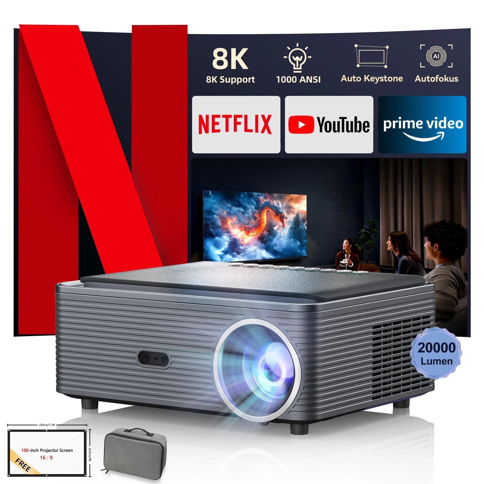 Fintex 8K Support HD 1080P 1000ANSI P1 Ultra 4K Projector 5W Speaker Android9.0 WiFi6 BT5.4 Outdoor Video Home Theater Projector
Fintex 8K Support HD 1080P 1000ANSI P1 Ultra 4K Projector 5W Speaker Android9.0 WiFi6 BT5.4 Outdoor Video Home Theater Projector