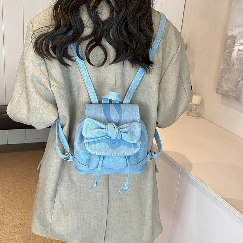 Fashion Korean Female Small Backpacks Girls Cute Bow Denim PU Leather Drawstring Back Packs Portable Daily Rucksack Shoulder Bag
Fashion Korean Female Small Backpacks Girls Cute Bow Denim PU Leather Drawstring Back Packs Portable Daily Rucksack Shoulder Bag