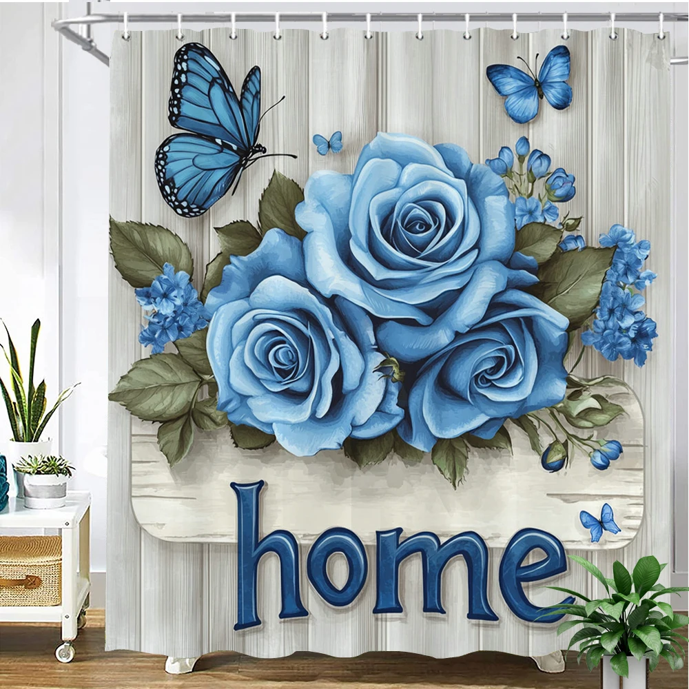 Beautiful blue rose flowers butterfly pattern printed fabric shower curtain bathroom curtain,home decoration curtain with hooks
Beautiful blue rose flowers butterfly pattern printed fabric shower curtain bathroom curtain,home decoration curtain with hooks