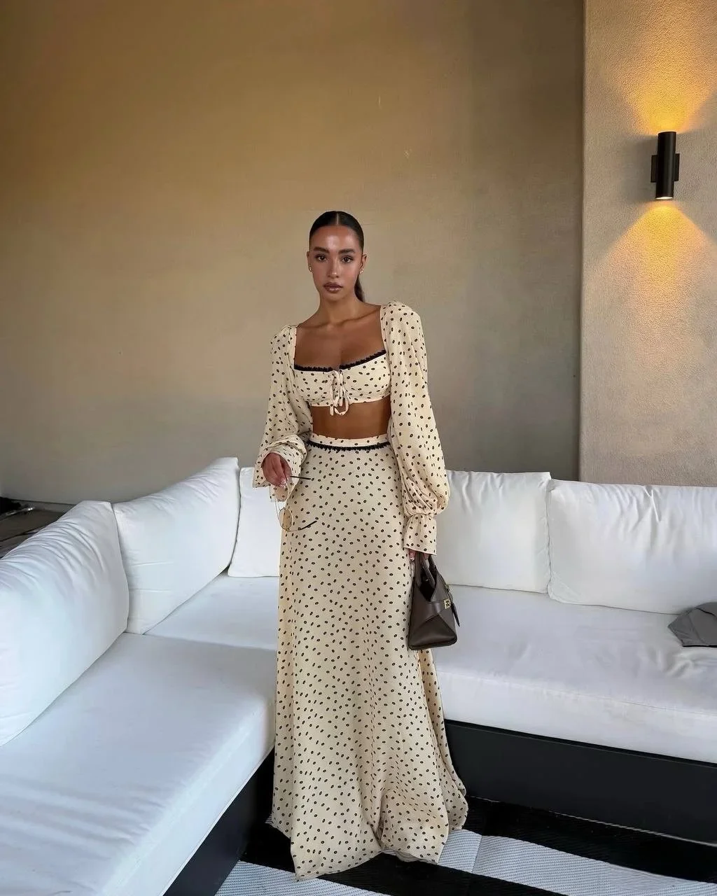 Polka Dot Tank Top Skirt Set Beach Long Lantern Sleeve Top A Line Trumpet Skirt Spring Summer Lady Outfit for Women
Polka Dot Tank Top Skirt Set Beach Long Lantern Sleeve Top A Line Trumpet Skirt Spring Summer Lady Outfit for Women