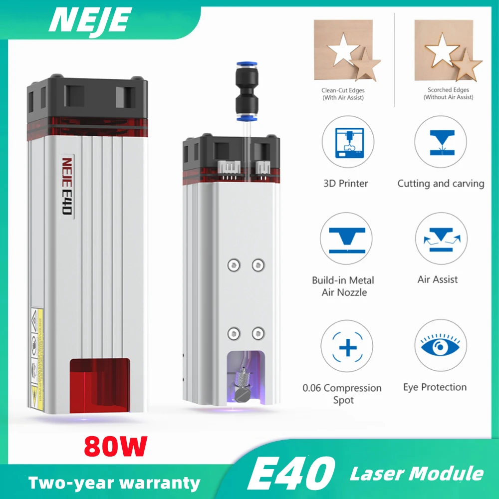 NEJE E40 Double Beam Fixed-Focus 80W Powerful Laser Module for Laser Engraving Machine CNC Wood Cutting Machine Metal Mark Tools
NEJE E40 Double Beam Fixed-Focus 80W Powerful Laser Module for Laser Engraving Machine CNC Wood Cutting Machine Metal Mark Tools