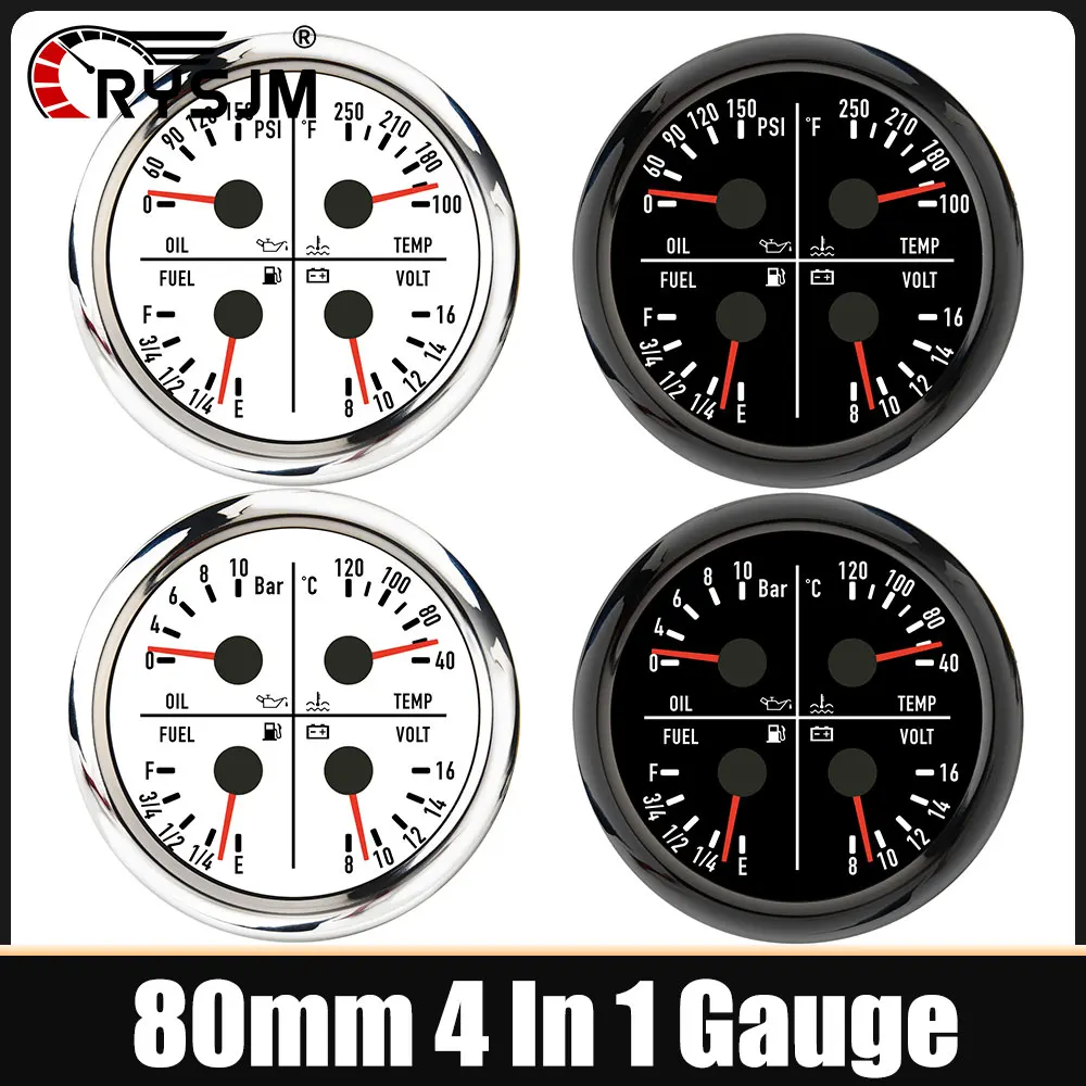 85mm 4 In 1 Car Multifunction Gauge Oil Press Water Temp Fuel Level Voltmeter with 7 Colors Backlights for Truck Boat Waterproof
85mm 4 In 1 Car Multifunction Gauge Oil Press Water Temp Fuel Level Voltmeter with 7 Colors Backlights for Truck Boat Waterproof