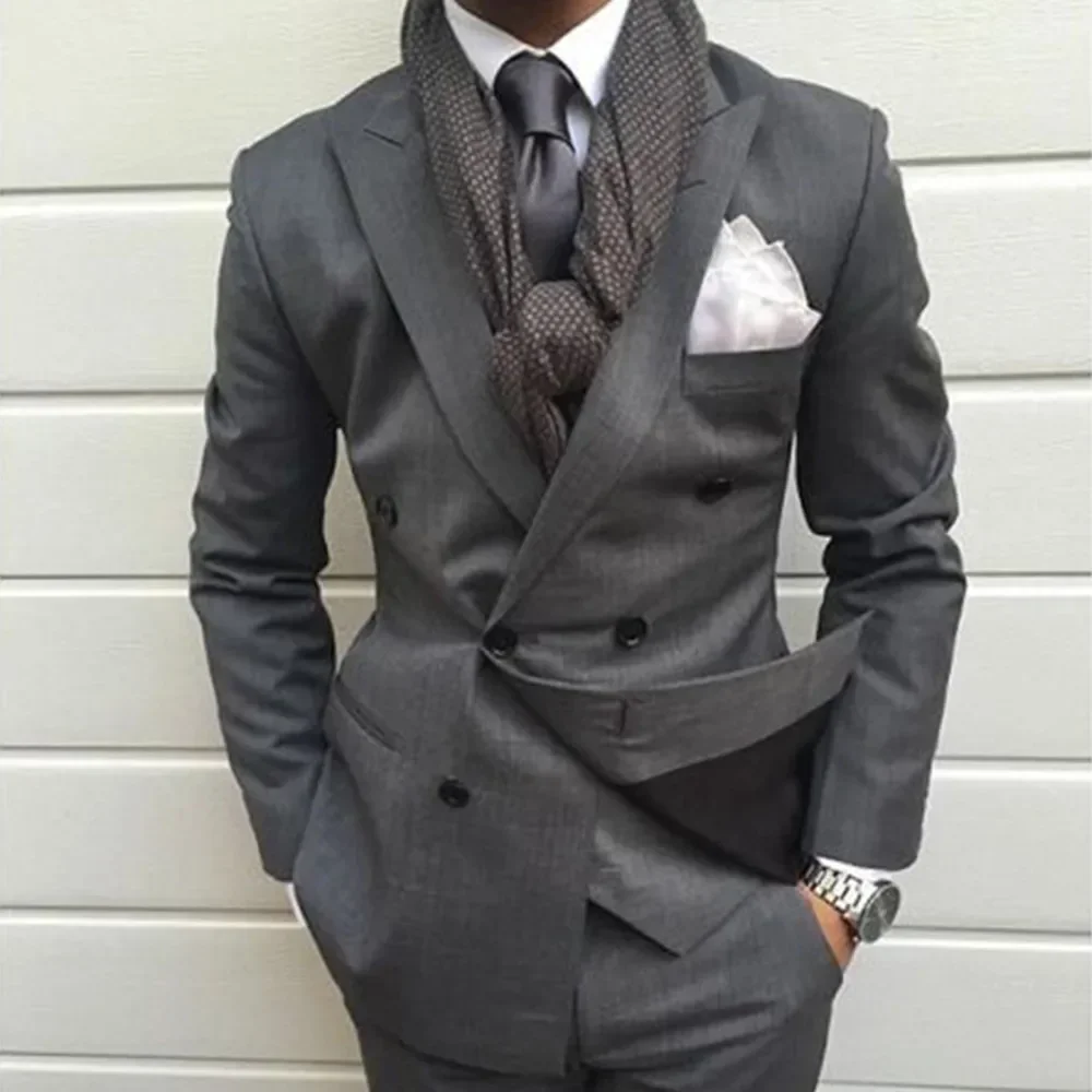 Gray Solid Men Suits 2 Piece Summer Fashion Peak Lapel Double Breasted Wedding Tuxedo Business Casual Formal Suit Jacket+Pants
Gray Solid Men Suits 2 Piece Summer Fashion Peak Lapel Double Breasted Wedding Tuxedo Business Casual Formal Suit Jacket+Pants