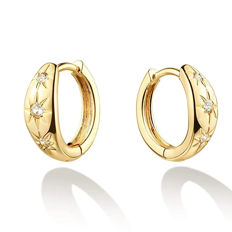 18K Gold Plated S925 Sterling Silver Small Hoop Earrings Cubic Zirconia Cuff Huggie Earrings for Women Girl Star Earrings
18K Gold Plated S925 Sterling Silver Small Hoop Earrings Cubic Zirconia Cuff Huggie Earrings for Women Girl Star Earrings